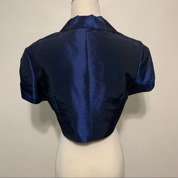 David’s Bridal iridescent taffeta dress with crop jacket size 8